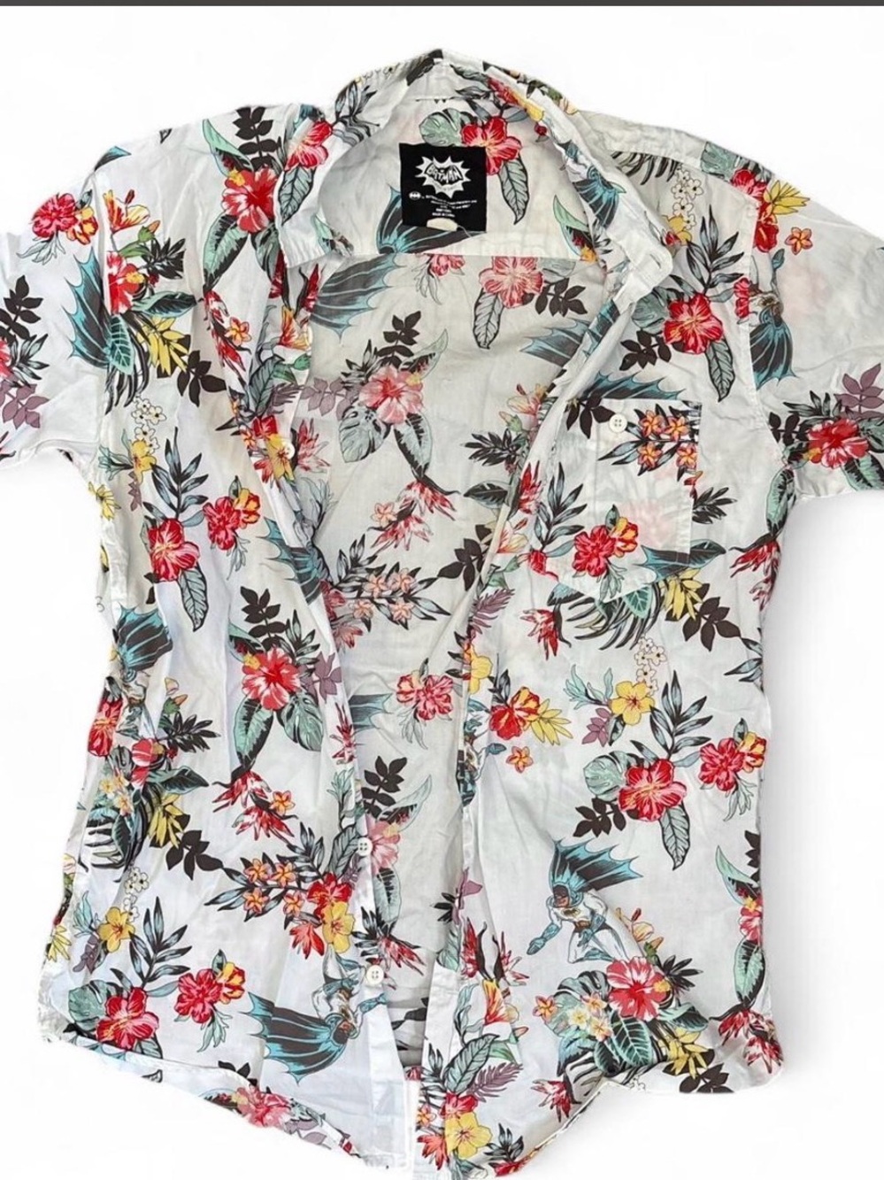 DC BatmanWhite Short-Sleeve Floral Button-Down Shirt